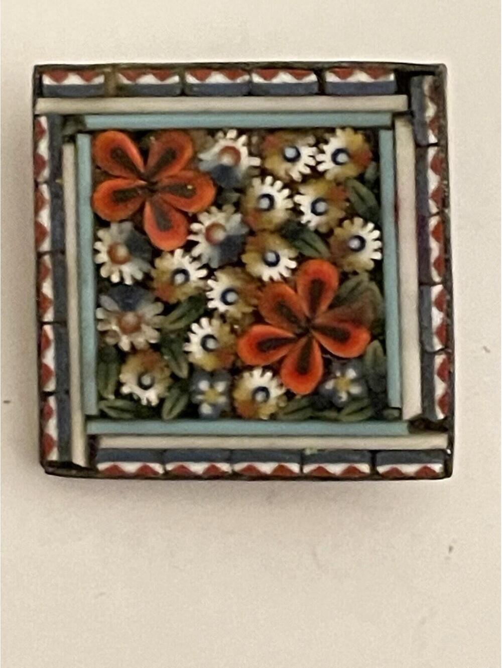 Italian Glass Floral Micro Mosaic Brooch Pin Made In Italy Vintage